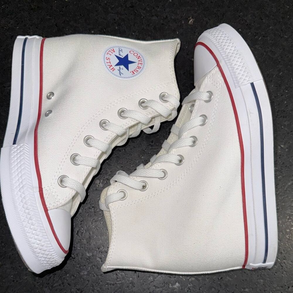 NEW CONVERSE CHUCK TAYLOR ALL STAR WHITE WEDGE PLATFORM HIGH TOPS SNEAKERS 7.5 - Picture 8 of 12